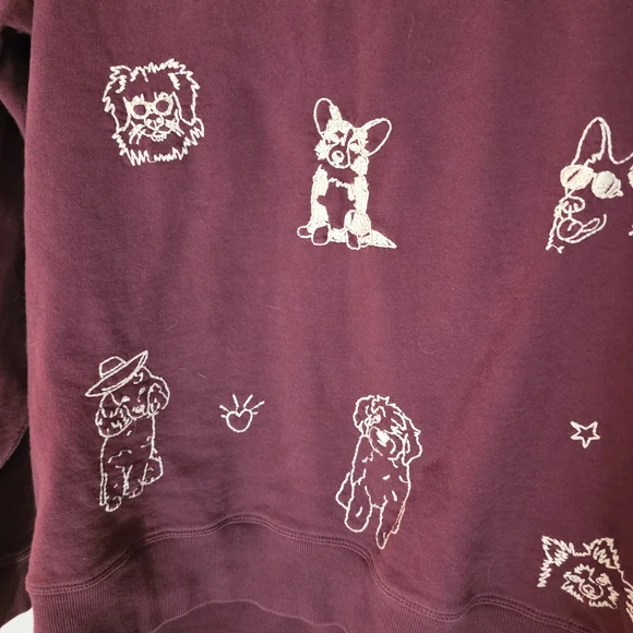 Johnny Was Maroon Pullover Hoodie with Cream Dog Motif - Picture 5 of 8